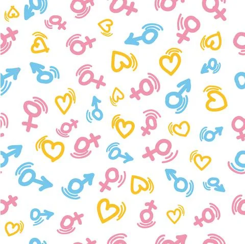 Simple Vector Colorful Seamless Pattern Male Female love Symbol with motion e Stock Illustration
