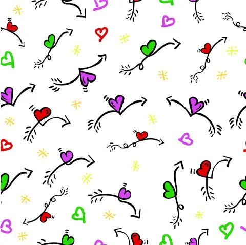Simple Vector Colorful Seamless Pattern love and arrow with motion effect and Illustrazione stock