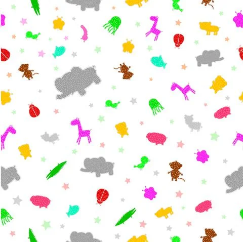 Simple Vector colorful Seamless Pattern star, Dot, Baby, Animal, jelly fish, Stock Illustration