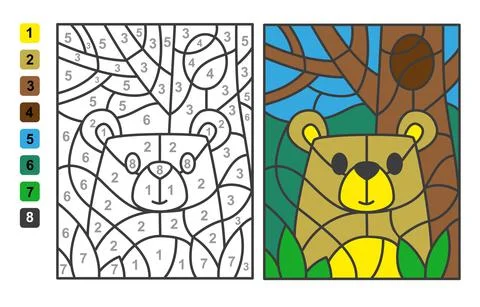 Simple vector coloring wild animal bear, color by numbers. Puzzle game for ch Stock Illustration