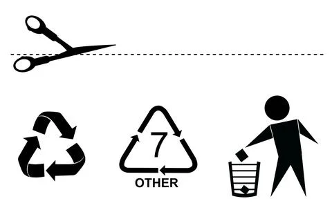 Simple Vector Common Sign at Consumer Goods Product, Cut Here, Recycle, do No Stock Illustration