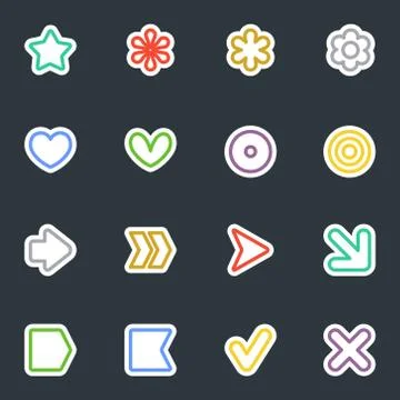 Simple vector contour style stickers icon set Stock Illustration