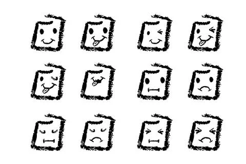 Simple vector crayon hand draw sketch square emotion, set 12 Stock Illustration