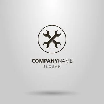Simple vector crossed spanners logo in a round frame Stock Illustration