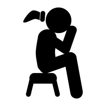 Simple Vector Depression or stess Sitting Stick woman, isolated on white Stock Illustration