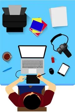 Simple Vector, Design Graphic, Working, using notebook 스톡 일러스트