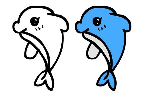 Simple Vector Doodle Cute Little outline and color Dolphin for coloring learn Stock Illustration
