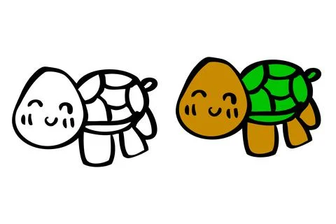 Simple Vector Doodle Cute Little outline and color Turtle for coloring learni Stock Illustration