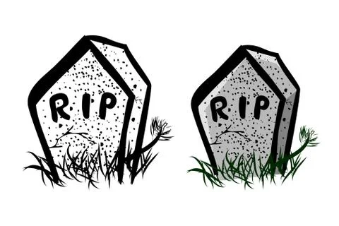 Simple Vector Doodle Hand Draw Sketch, Christian Stone Grave and grass, Isola Stock Illustration