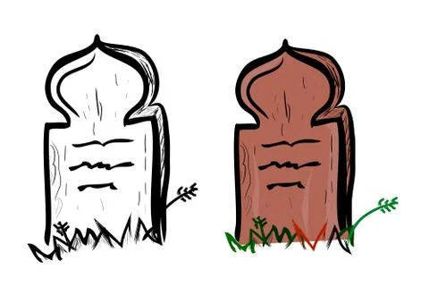 Simple Vector Doodle Hand Draw Sketch, Islma Wooden Grave and grass, Isolated Stock Illustration