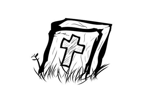 Simple Vector Doodle Hand Draw Sketch, Christian Stone Grave and grass, Isola Stock Illustration