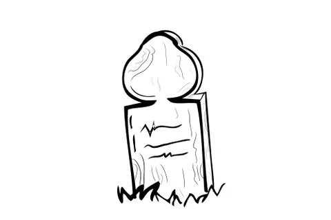 Simple Vector Doodle Hand Draw Sketch, Islma Wooden Grave and grass, Isolated Stock Illustration