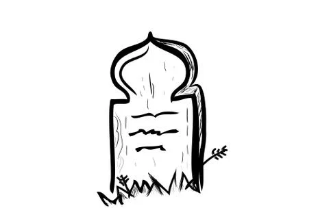 Simple Vector Doodle Hand Draw Sketch, Islma Wooden Grave and grass, Isolated Stock Illustration