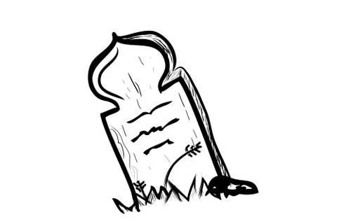 Simple Vector Doodle Hand Draw Sketch, Islma Wooden Grave and grass, Isolated Stock Illustration