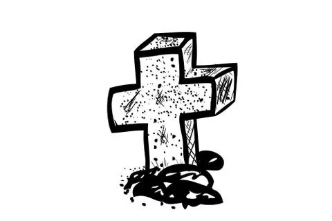 Simple Vector Doodle Hand Draw Sketch, Christian Stone Grave and grass, Isola Stock Illustration