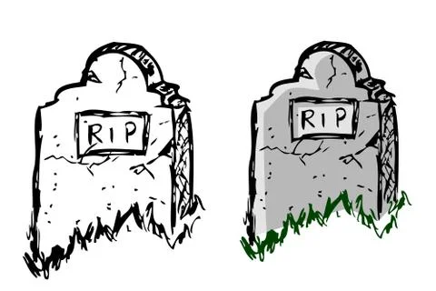 Simple Vector Doodle Hand Draw Sketch, Christian Stone Grave and grass, Isola Stock Illustration
