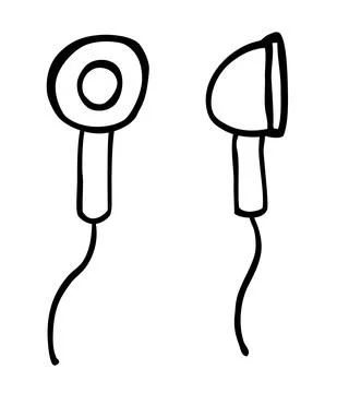 Simple vector doodle sketch wired earphone, isolated on white Stock Illustration
