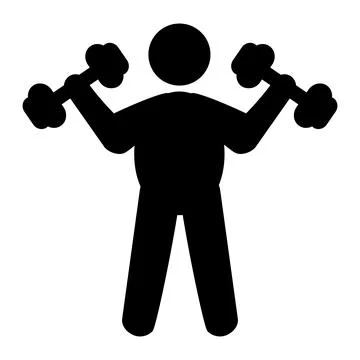 Simple Vector Fat Stick man, stick man Workout using Dumbbell, Isolated on wh Stock Illustration