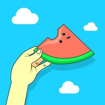 Simple vector flat art cartoon illustration of a hand with watermelon イラスト素材