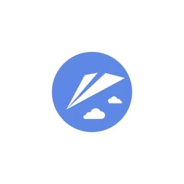 Simple vector flat art round icon of paper airplane in clouds Stock Illustration