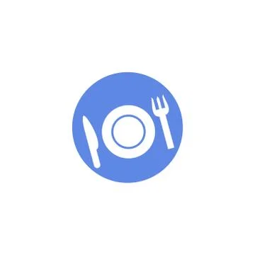 Simple vector flat art round icon of plate with knife and fork Stock Illustration
