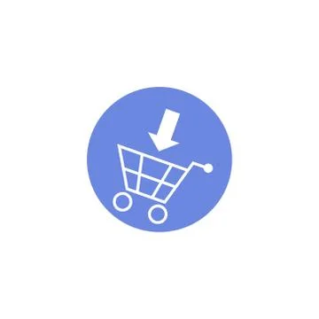 Simple vector flat art round icon of a shopping cart with an arrow Illustrazione stock