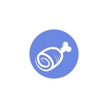 Simple vector flat art round icon of meat on a bone Stock Illustration