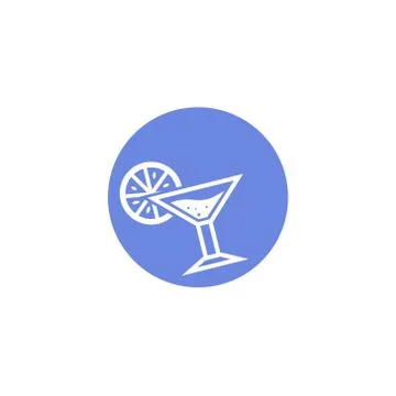 Simple vector flat art round icon of a martini glass with lemon slice Illustrazione stock