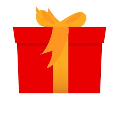 Simple Vector Flat Color Red Gift Box, With Orange ribbon, Isolated on White Stock Illustration