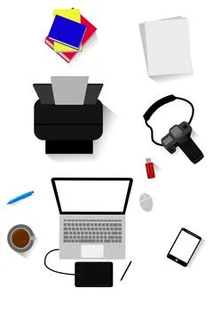 Simple Vector flat lay or top view, artist gadget, Isolated on White Stock Illustration
