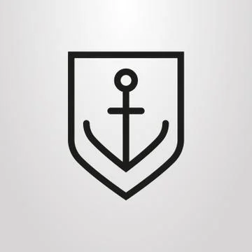 Simple vector flat line art symbol of anchor in the shield frame Stock Illustration