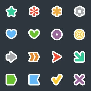 Simple vector flat style stickers icon set on dark Stock Illustration