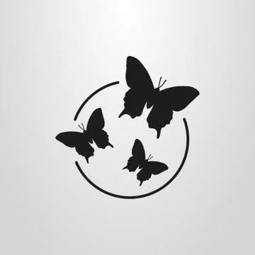 Simple vector flat symbol of three butterflies in a round frame Stock Illustration