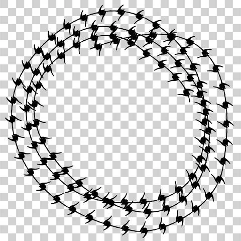 Simple Vector Frame Silhouette Barbed Wire, Circle Shape, at transparent effe Stock Illustration