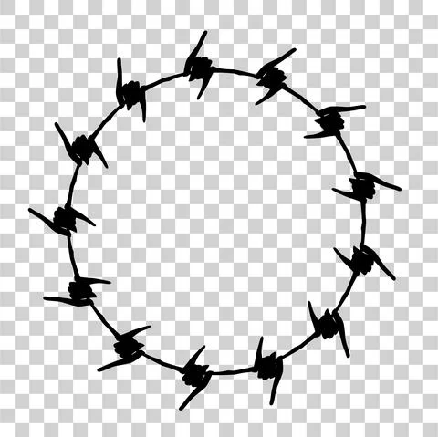 Simple Vector Frame Silhouette Barbed Wire, Circle Shape, at transparent effe Stock Illustration