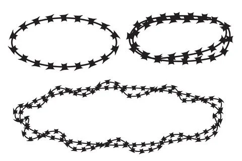 Simple Vector Frame Silhouette Barbed Wire, Oval Shape Stock Illustration