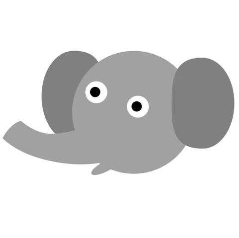Simple Vector Funny Elephant Face, Isolated on White Stock Illustration