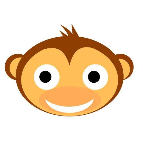 Simple Vector Funny Monkey Face, Isolated on White Stock Illustration