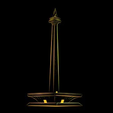 Simple Vector Gold Golden Sketch of Monas, Jakarta, Indonesia Capital City La 스톡 일러스트