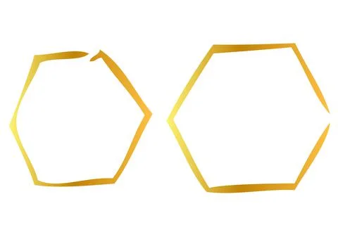Simple Vector Golden Hand Draw Sketch Simple Hexagon Frame,for your brochure, Stock Illustration