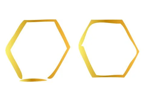 Simple Vector Golden Hand Draw Sketch Simple Hexagon Frame,for your brochure, Stock Illustration