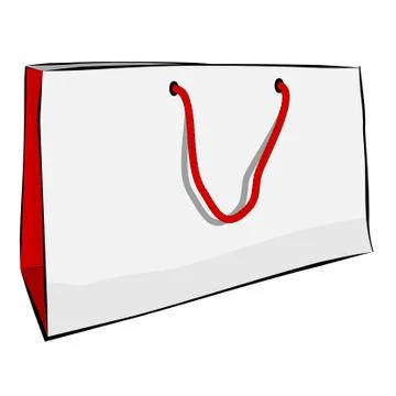 Simple Vector Gray Hand Draw Sketch of Paper Bag with Red rope, Isolated on w Stock Illustration