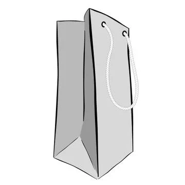 Simple Vector Gray Hand Draw Sketch of Paper Bag with rope, Isolated on white Stock Illustration