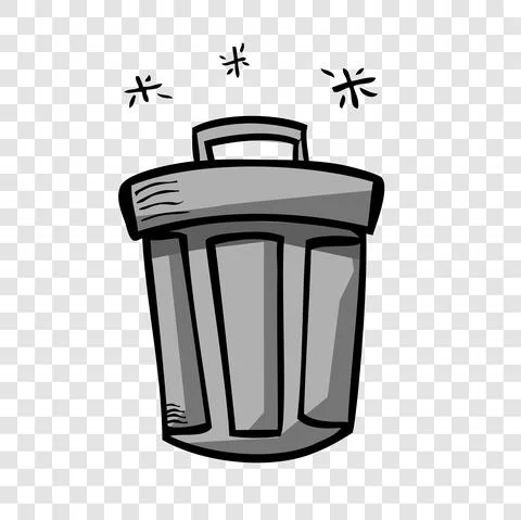 Simple Vector Gray Hand Draw Sketch of Closed Empty Clean and tidy trash bin, Stock Illustration