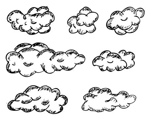 Simple vector hand draw 7 set sketch of cloud Stock Illustration