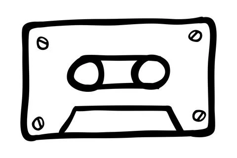Simple vector hand draw doodle cassette, isolated on white Stock Illustration