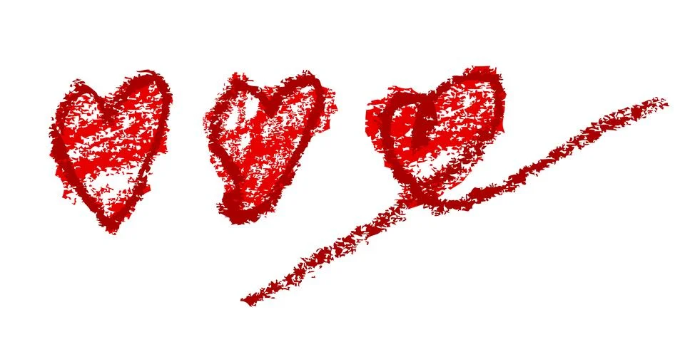 Simple vector hand draw love crayon black red doodle, set 3 Illustrazione stock