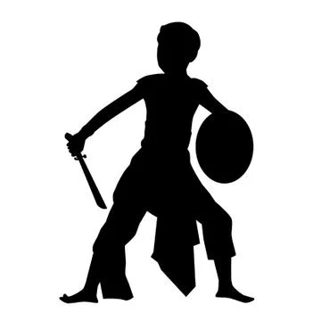 Simple Vector Hand Draw silhouette of Young Boy Traditional Indonesia as a so Stock Illustration