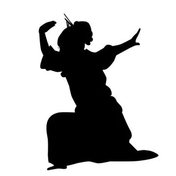 Simple Vector Hand Draw silhouette of Young Girl Traditional West Java, Sunda Ilustração Stock