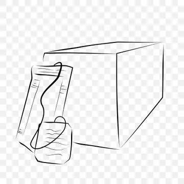 Simple Vector Hand Draw Sketch, Mockup Blank Instant Tea Bag and Box, at tran Stock Illustration
